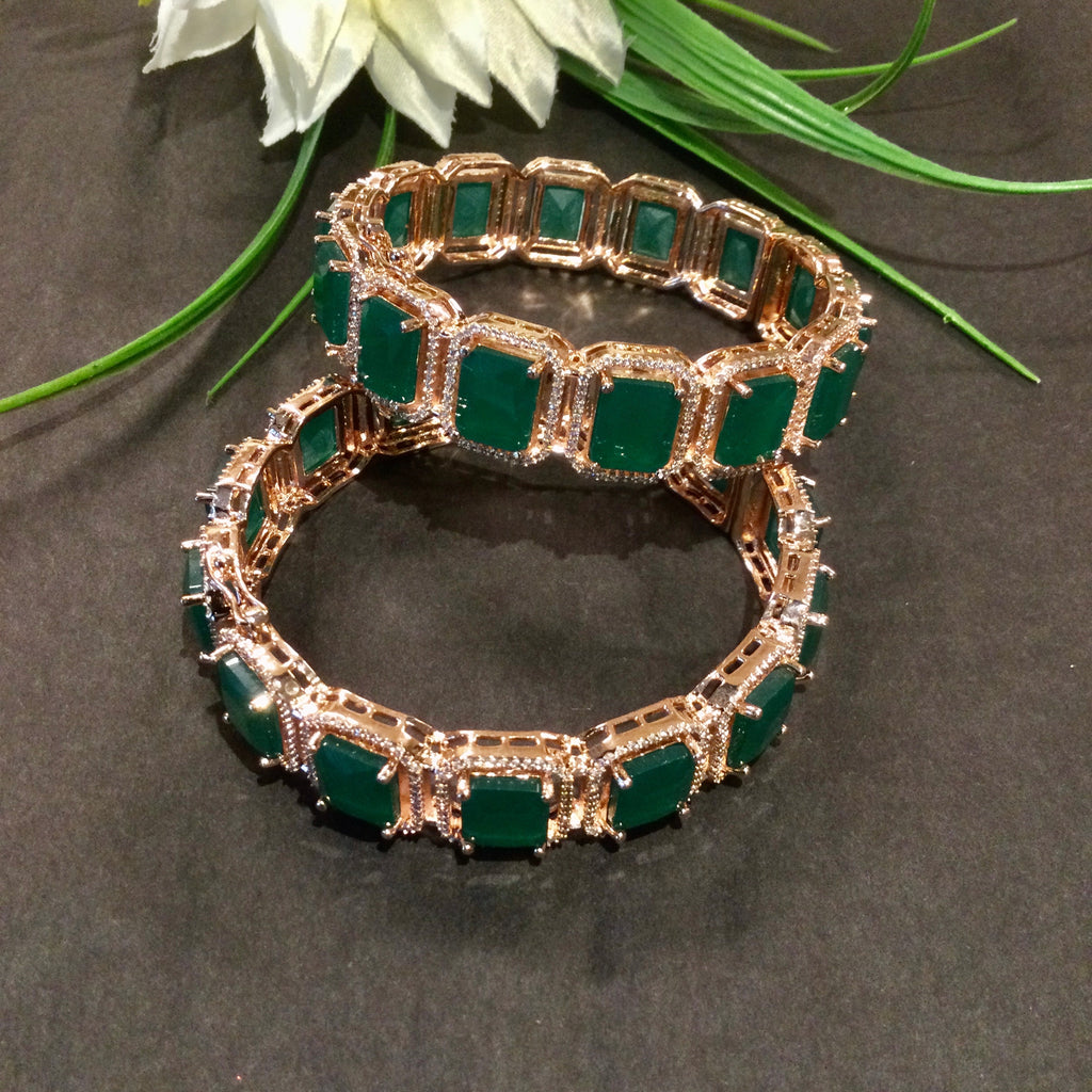 SG3825 BRACELET RECTANGLE ROSE GOLD GREEN BANGLE PAIR 2.2 – ReeMat Designs