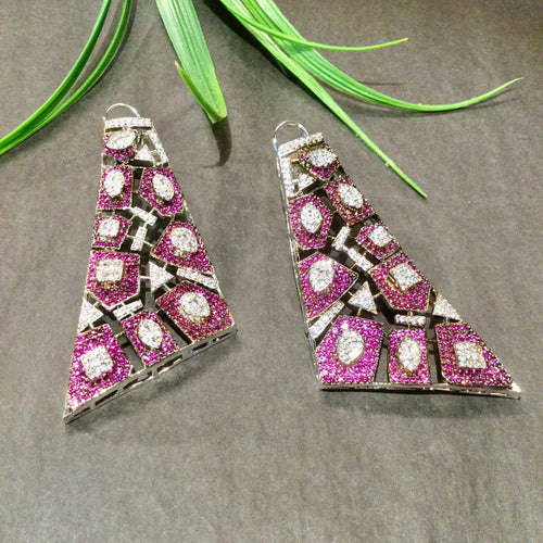 SG4104 EARRING CZ RUBY TRIANGULAR LONG