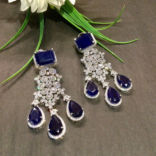 SG3959 EARRING AD BLUE SQUARE TOP LONG