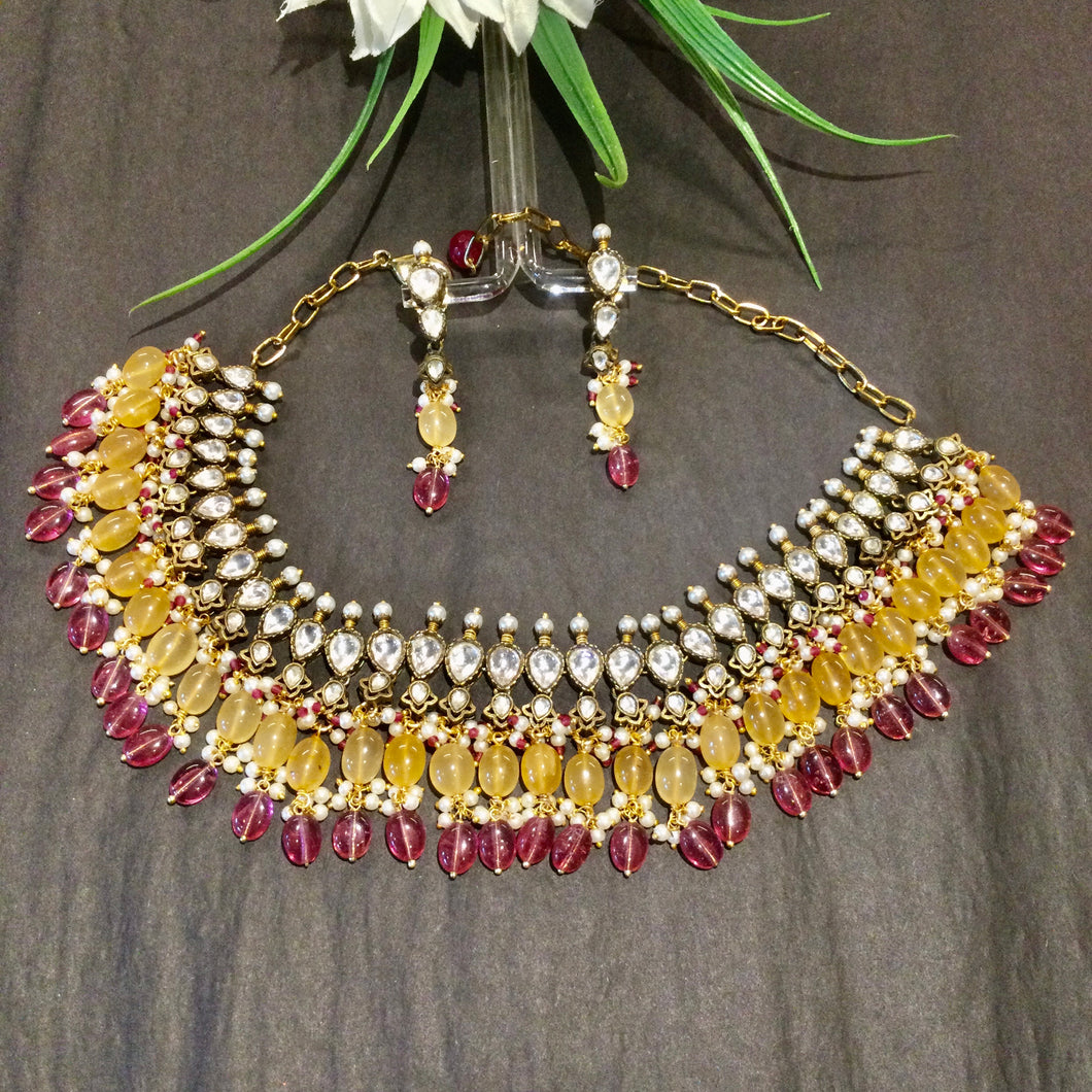 TD1611  LEGACY MUSTARD RED OXIDISED KUNDAN SET