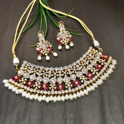 GA537 LEGACY FLORA KUNDAN SET RED STONE WITH EARRINGS