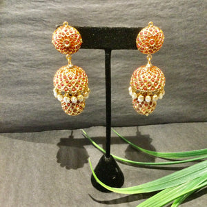 SG4067 EARRING RED AND GOLD ROUND TOP JUMKA EARRINGS