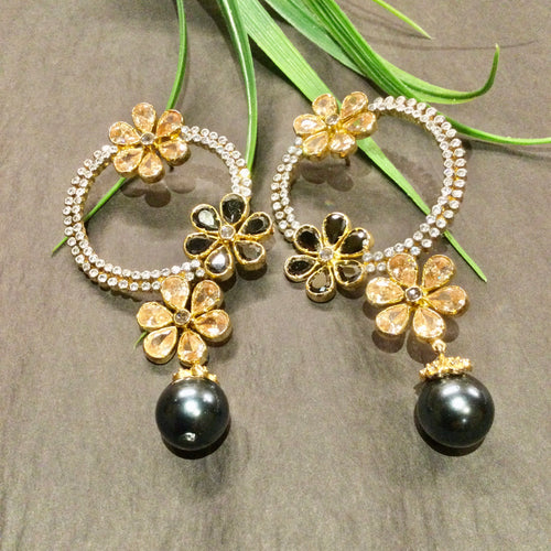 PP6604 EARRING CZ FLOWER HOOPS BLUE PEARL