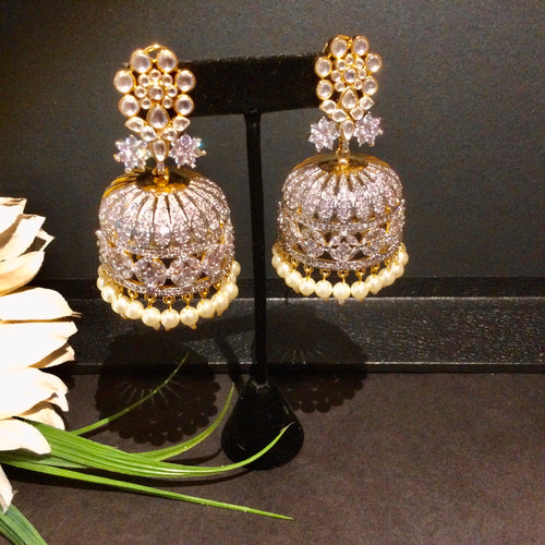 GA826 EARRING CZ KUNDAN JHUMKI YELLOW GOLD