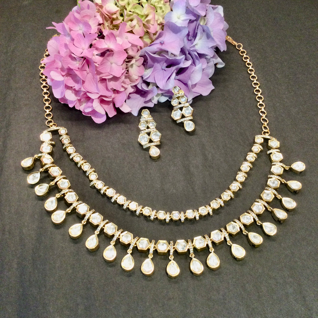 OP990 LEGACY TWO LINE KUNDAN SET GOLD