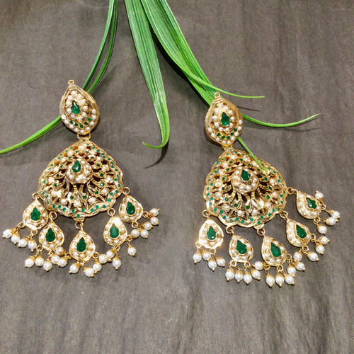 SG4074 EARRING JADAU GREEN CHANDBALI