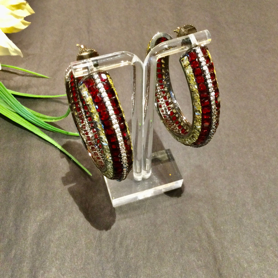 SG3962 EARRING AD BIG RED AND YELLOW HOOPS