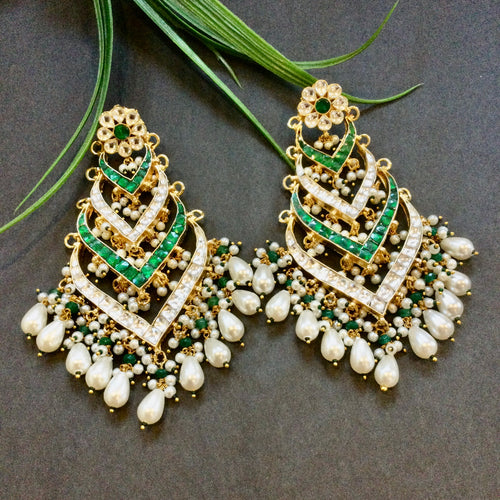 KJ445 EARRING LAYERED CHANDBALI GREEN