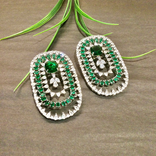 RK41 EARRING CZ EMERALD OVAL BIG