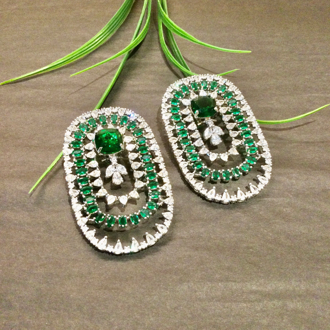 RK41 EARRING CZ EMERALD OVAL BIG