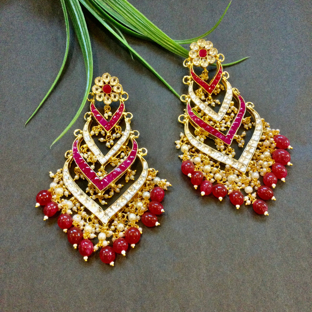 KJ446 EARRING LAYERED CHANDBALI RED