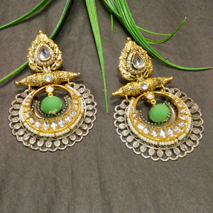PP5762 EARRING GOLD BALI WITH ACCENTS GREEN