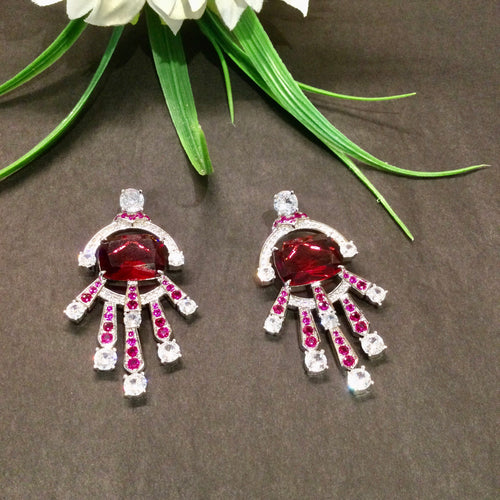 SG3938 EARRING SWAROVSKI RED RECTANGLE STONE
