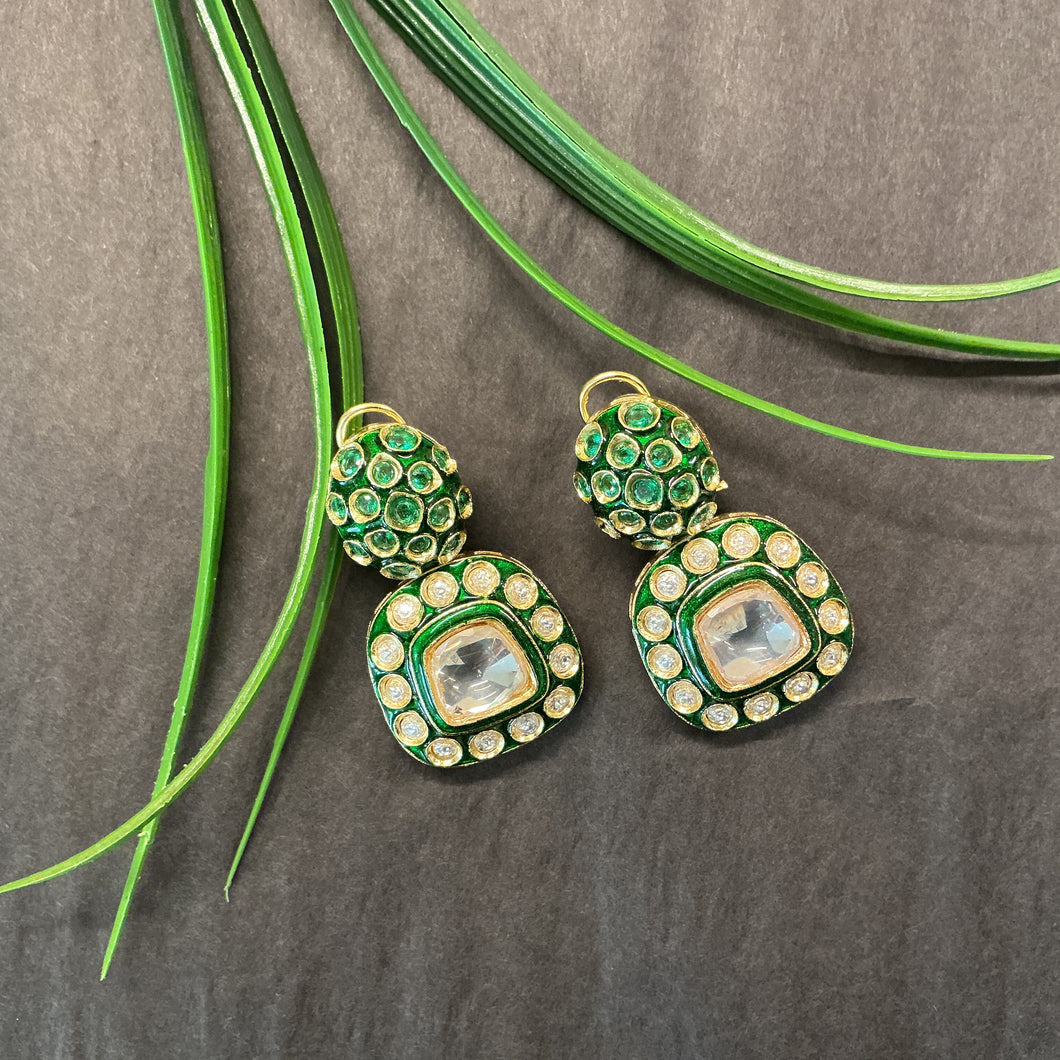 GA965 EARRING ANTIQUE POLKI 2 STONE