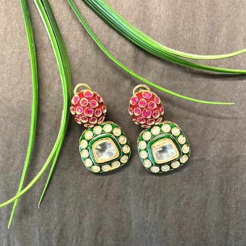 GA966 EARRING ANTIQUE POLKI 2 STONE