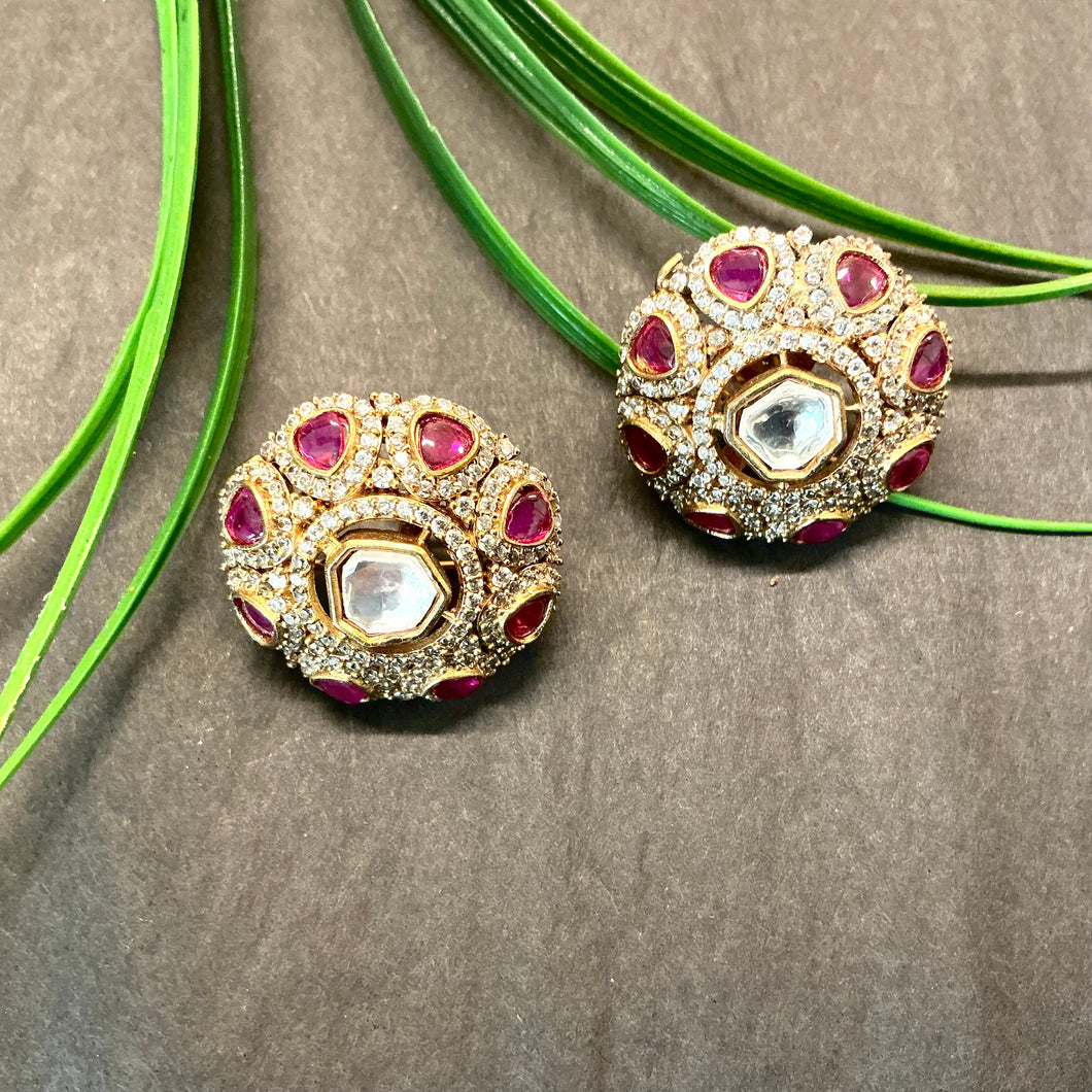 GA980 EARRING RUBY POLKI STUDS