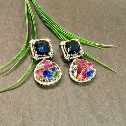 GA912 EARRING PINK AND BLUE SHADED