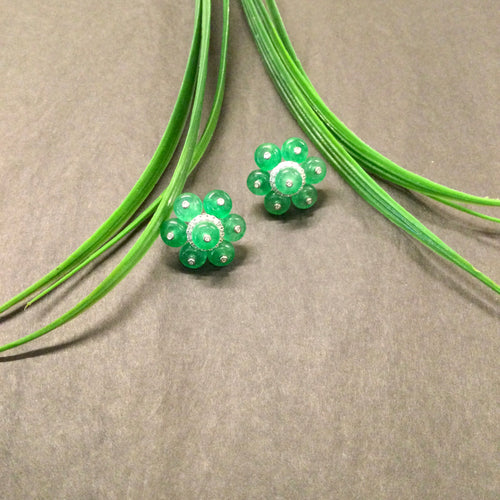 SG4436 EARRINGS GREEN STUD FLOWER