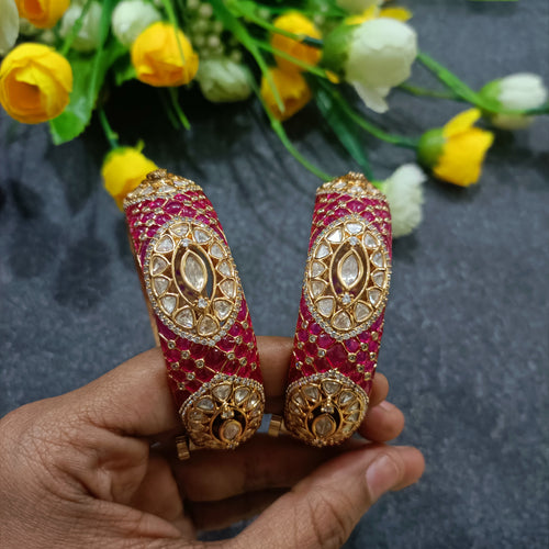 PP7084 BRACELET FILIGREE WITH KUNDAN AND POLKI RUBY PAIR SIZE 2.4