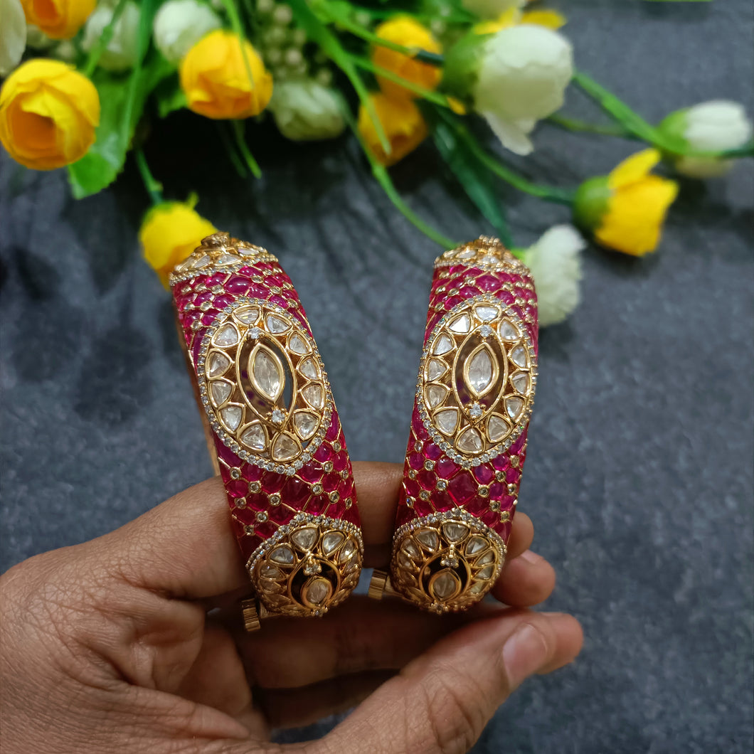 PP7084 BRACELET FILIGREE WITH KUNDAN AND POLKI RUBY PAIR SIZE 2.4