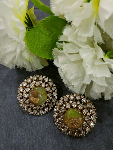 PP7165 EARRING STUDS CENTER STONE WITH BRONZE CZ BORDERS