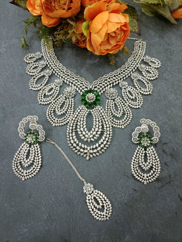 PP7319 “MALA” - MULTI CIRCLE CZ SET WITH GREEN ACCENT AND TIKKA