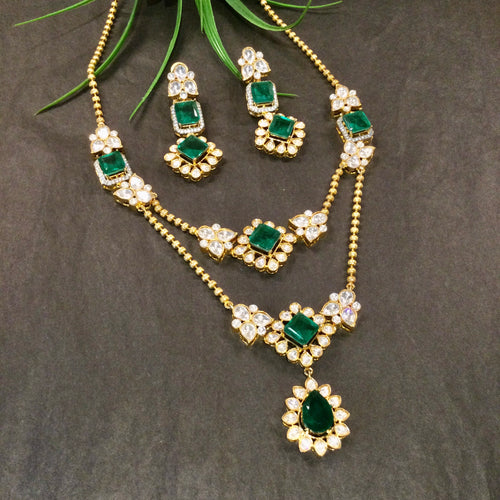 SG3635 LEGACY GREEN LONG 2 LINE NECKLACE WITH EARRINGS