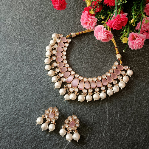 PP6399 LEGACY PINK KUNDAN SET WITH EARRINGS