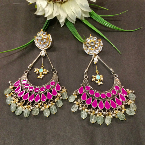 KJ418 EARRING BIG MINT AND HOT PINK LONG