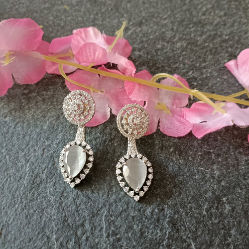 PP6382 EARRING CZ ROUND TOP GREY DROP - CAN BE WORN AS A STUD AND AS A LO0NG EARRING