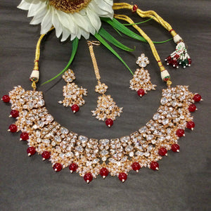 SG3717 LEGACY KUNDAN SET WITH RED HANGING PEARLS AND TIKKA