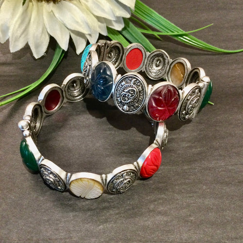 SG3734 BRACELET MULTI COLOR STONES PAIR GERMAN SILVER