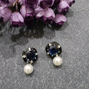 PP6501 EARRING BLUE AND BLACK WITH PEARL DROP