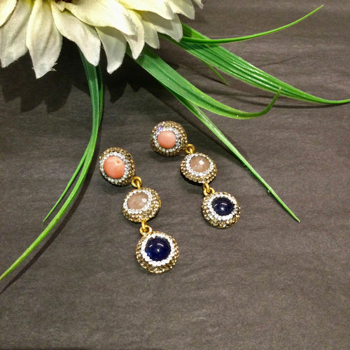 TD1471 EARRING 3 COLOR STONES
