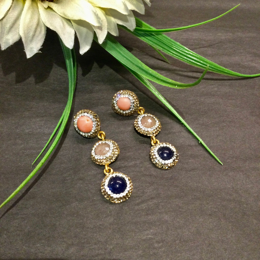 TD1471 EARRING 3 COLOR STONES