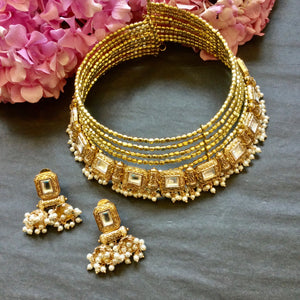 SG3783 WIRE CHOKER GOLD WITH GOLD JHUMKA