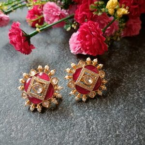PP6580 EARRING CZ SQUARE RED STUDS