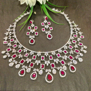 SG3645 GLAMOUR CZ RUBY SET WITH EARRINGS