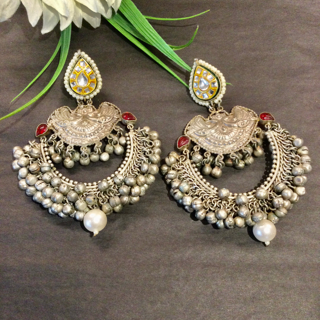 SG3128 EARRING GERMAN SILVER CHAND BALI BIG
