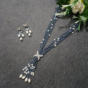 PP6345 GLAMOUR BLUE LARIAT SET WITH EARRINGS