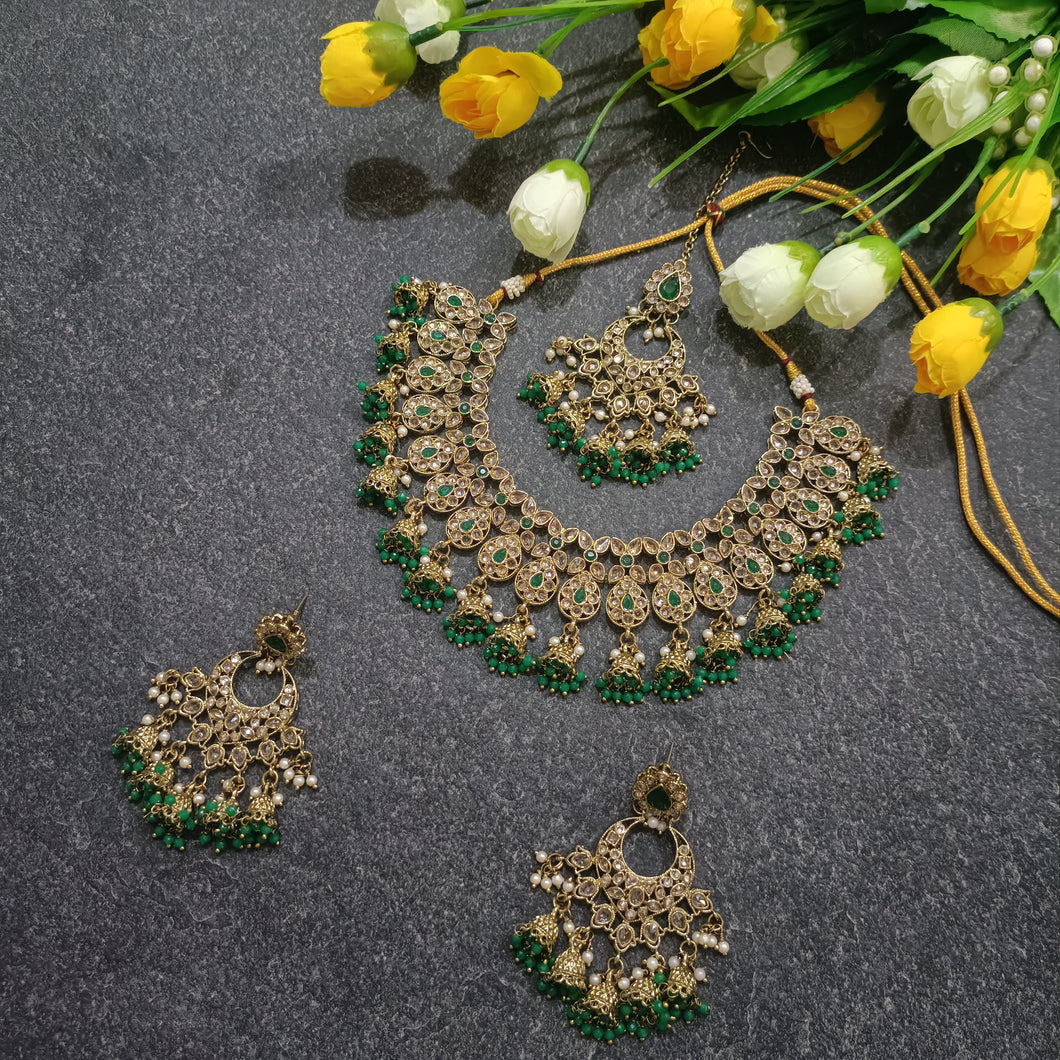 PP6396 LEGACY CHANTELLE BRIDAL SET GREEN WITH JHUMKI AND TIKKA