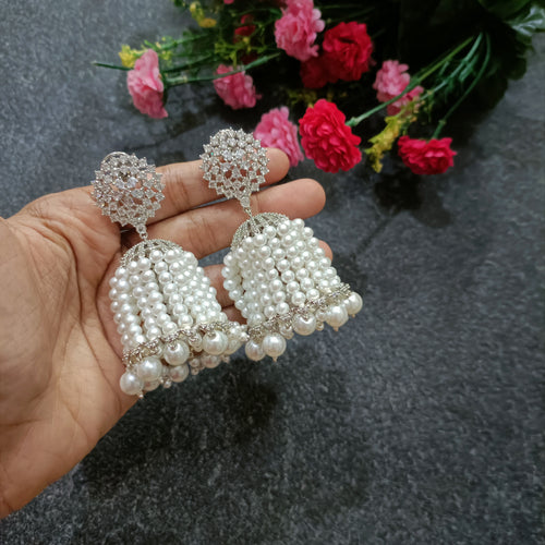 PP6560 EARRING CZ JHUMKI WHITE