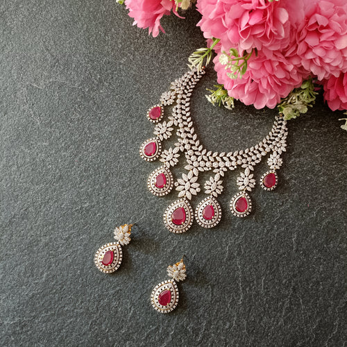PP6365 GLAMOUR CZ  SET WITH HANGING RUBY STONES