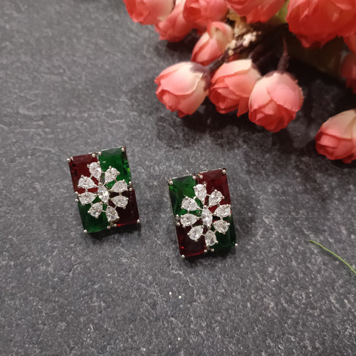 PP6506 EARRING SQUARE CZ OVERLAY
