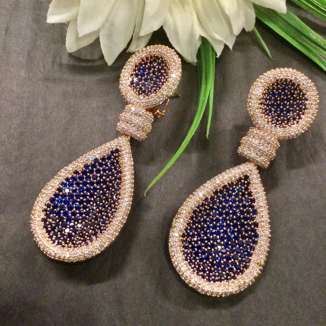 GA783 EARRING PAVE DROP ROSE GOLD BLUE
