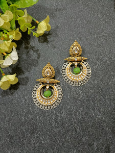 PP5762 EARRING GOLD BALI WITH ACCENTS GREEN