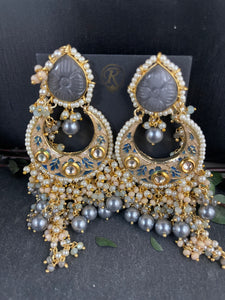 TD1446 EARRING GREY PEACH MEENA EARRINGS WITH SIDE ATTACHMENTS