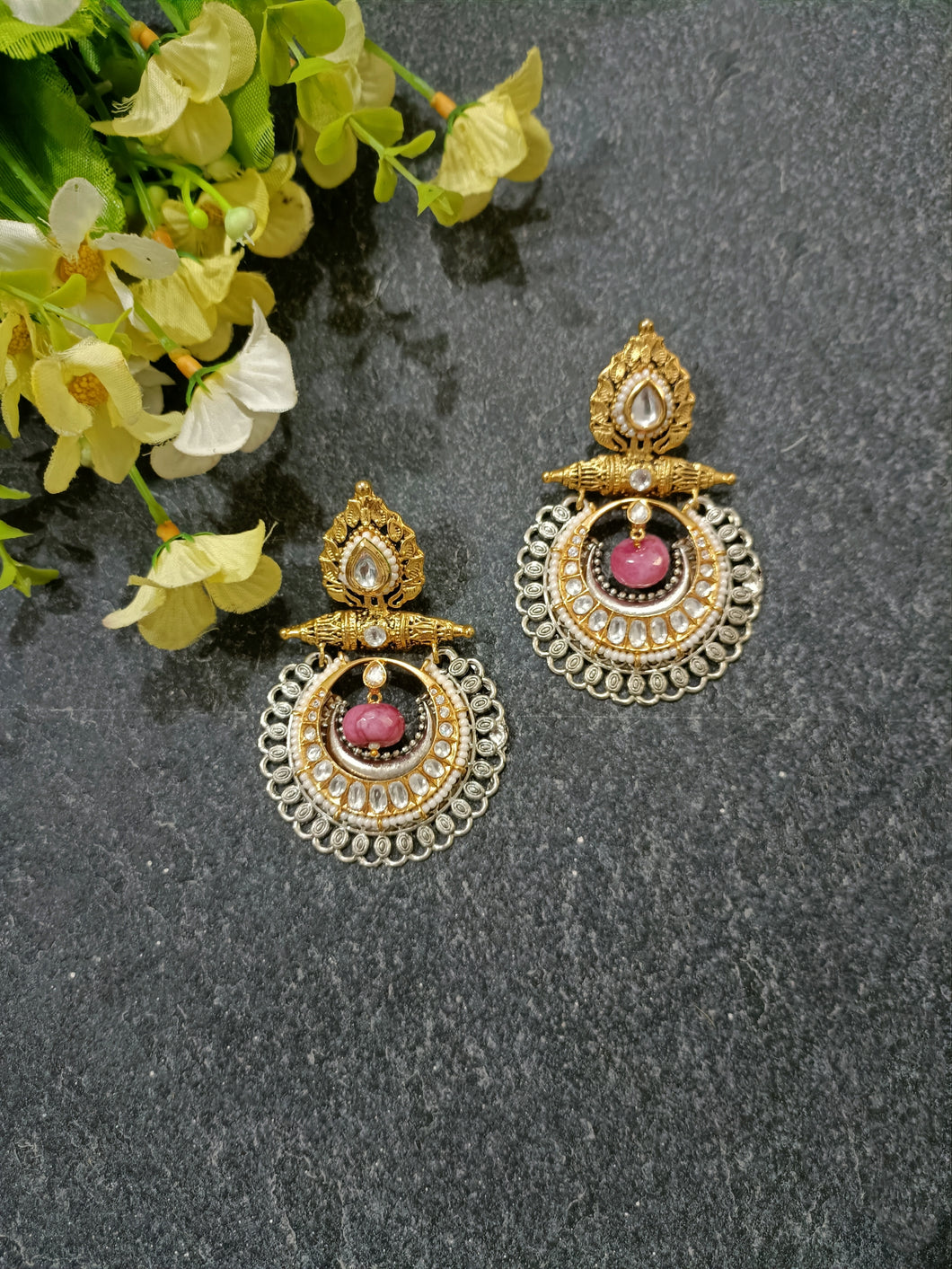PP5764 EARRING GOLD BALI WITH ACCENTS PINK
