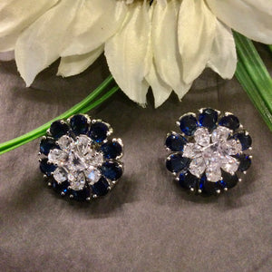 GA766 EARRING CZ FLOWER SAPPHIRE