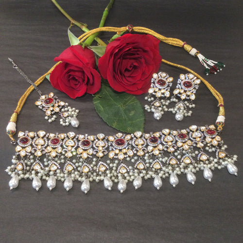 OP792 LEGACY VINTAGE KUNDAN CHOKER SET WITH COLORED ACCENTS